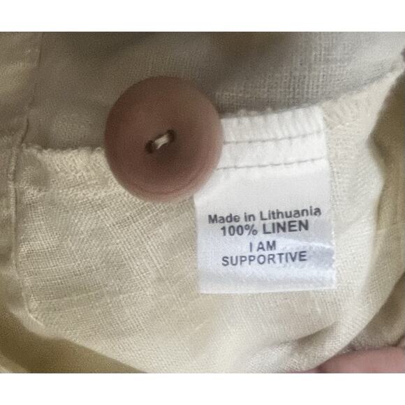 Flax Button Up 100% Linen Shirt Jacket Sz Medium Yellow Lightweight Langenlook - Picture 8 of 8